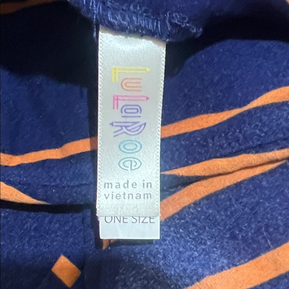 LuLaRoe Women’s One Size Leggings – Navy Blue with Orange Stripes - Picture 2 of 3